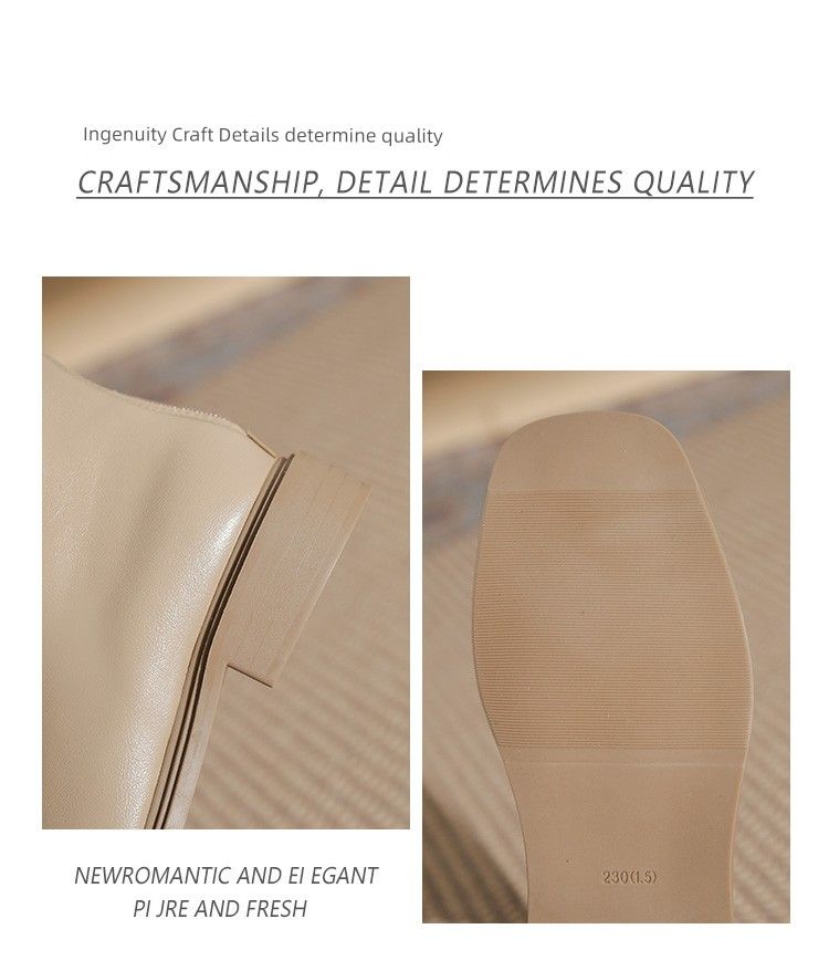 Kefeiman French Style Square Toe Flat Bottom Women Booties_voghion.com