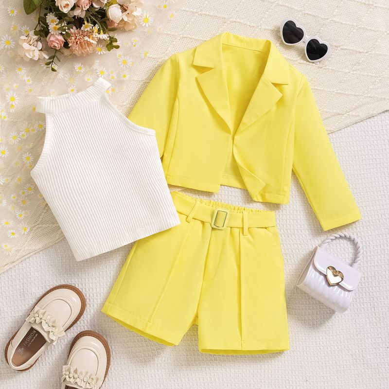 Ρούχα για νήπια Κοριτσιών Μόδα Εσωτερική Ρούχα με λαιμόκοψη και τιράντες Μακρυμάνικο Σορτς με πέτα Σακάκι_voghion.com