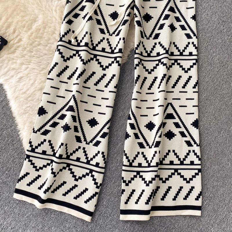 Abbigliamento da donna Completo in maglia leggero e lussuoso stampato in mille colori oro per donna autunno e inverno top con cerniera larga + pantaloni aderenti a vita alta_voghion.com
