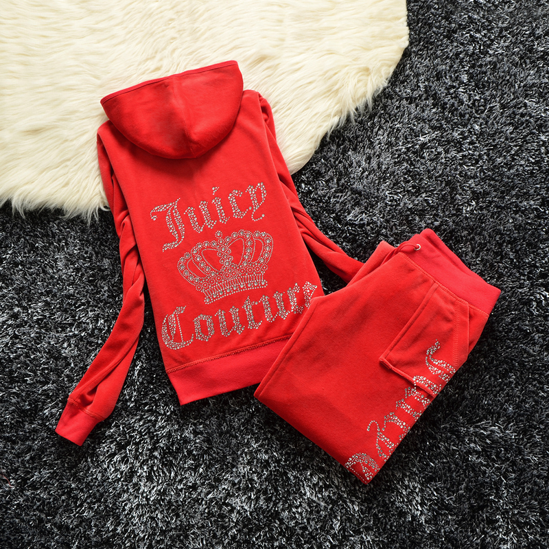 Set da donna in due pezzi sportivo casual con corona di velluto dorato autunno e inverno con lettere di diamanti caldi_voghion.com