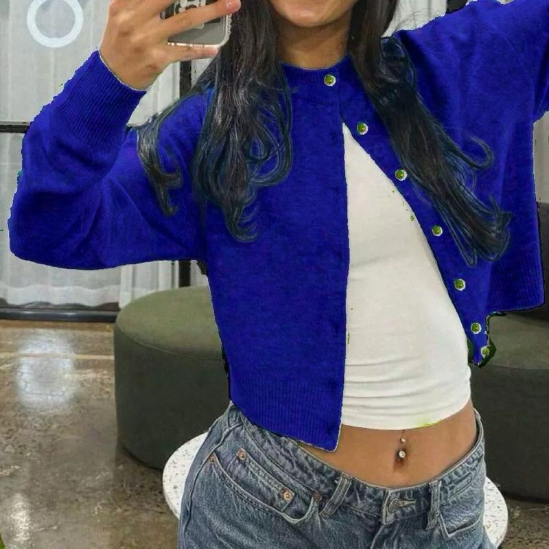 Cardigan in maglia morbido con scollo rotondo e bottone singolo da donna, cappotto in maglia tinta unita, top casual alla moda_voghion.com