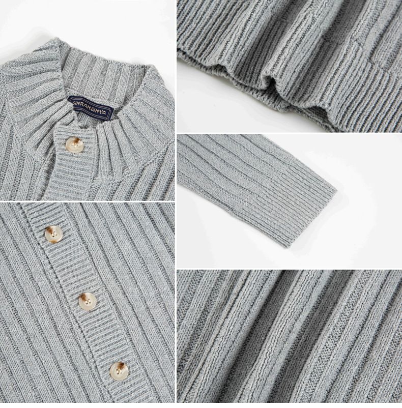 Neuer lässiger einreihiger gestrickter Polo-Langarm-Pullover-Mantel für Herren SY0057_voghion.com