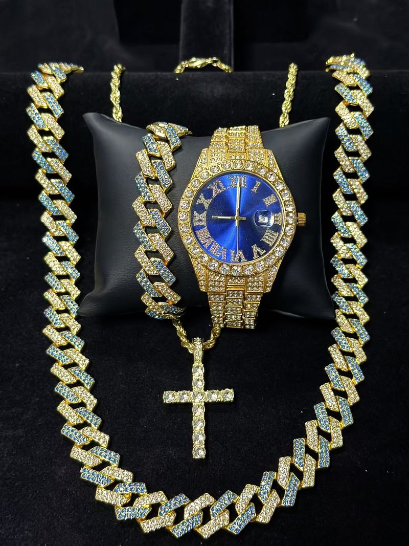 Stilvolles Quarzuhr-Set mit Diamantakzenten und passender Armband-Halsketten-Kombination – perfektes Geschenk für Männer und Frauen_voghion.com