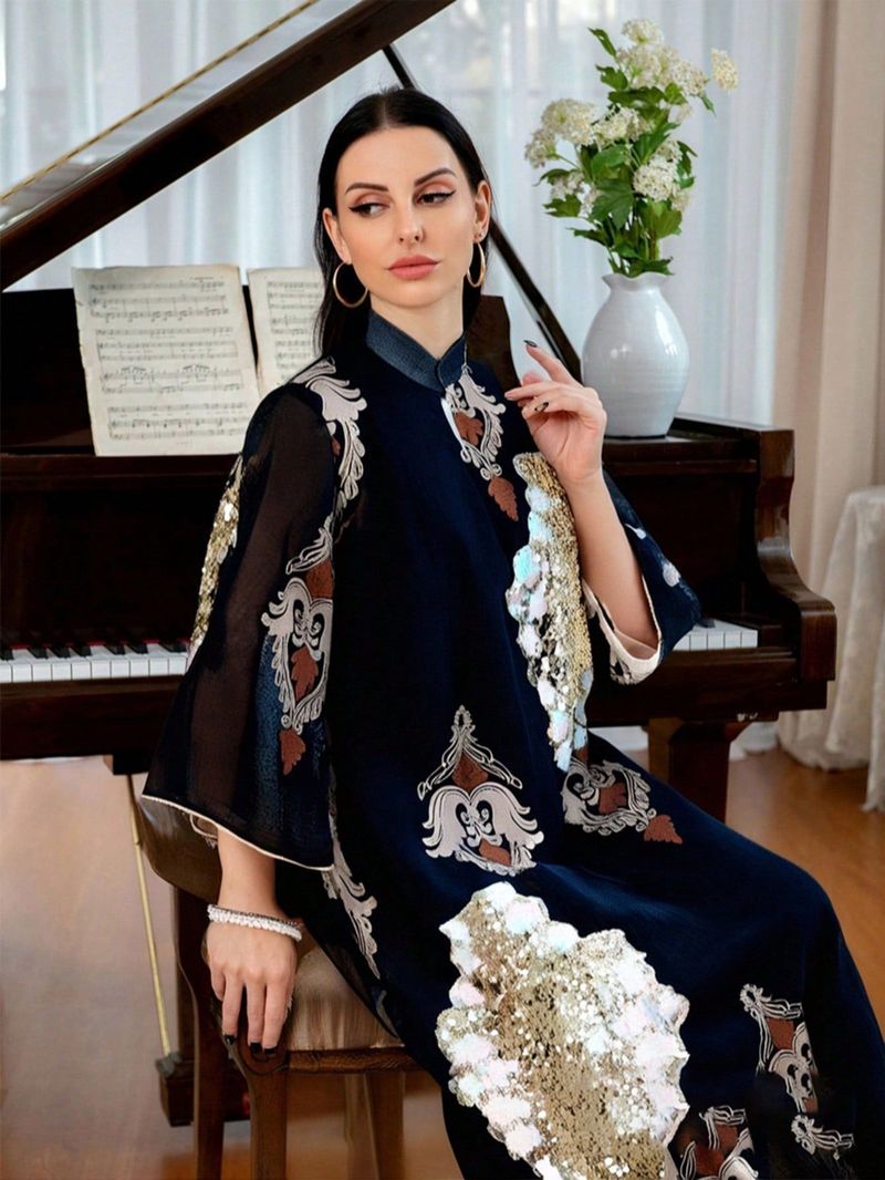 Luxury Muslim Evening Gown With Sequin Embroidery - Modest Elegance For Special Occasions_voghion.com