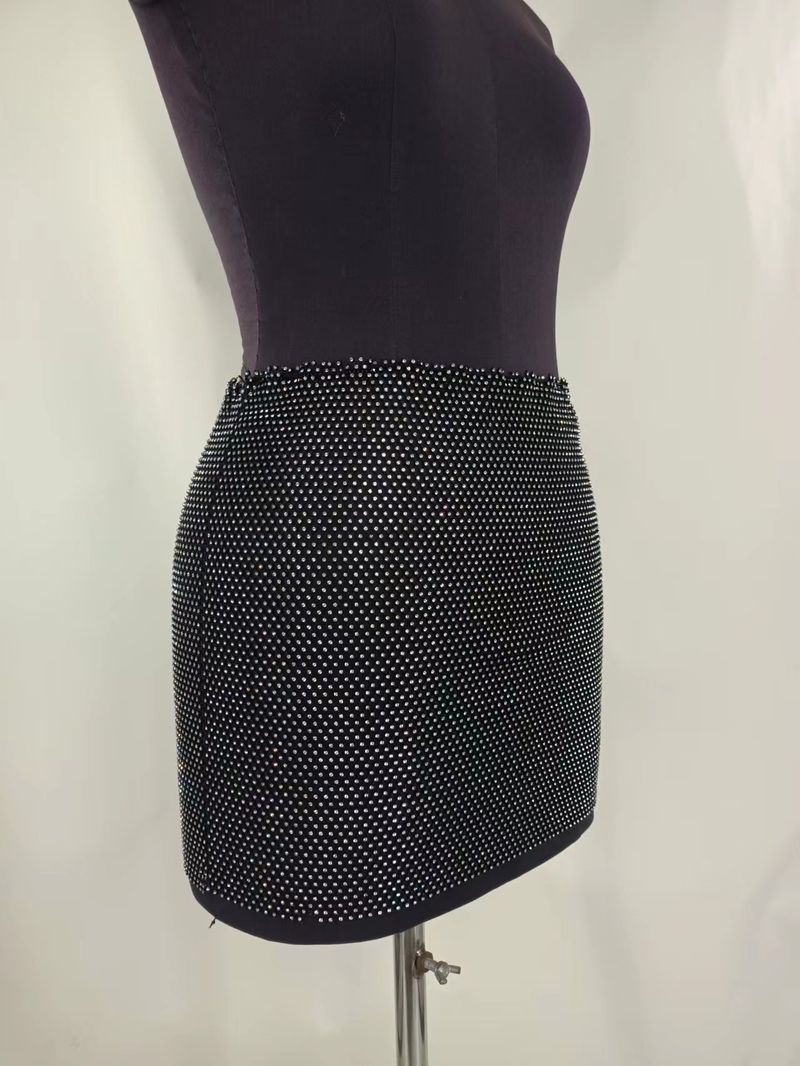 Sexy rhinestone inset diamond cloth hanging neck wrap chest top stitching skirt suit_voghion.com