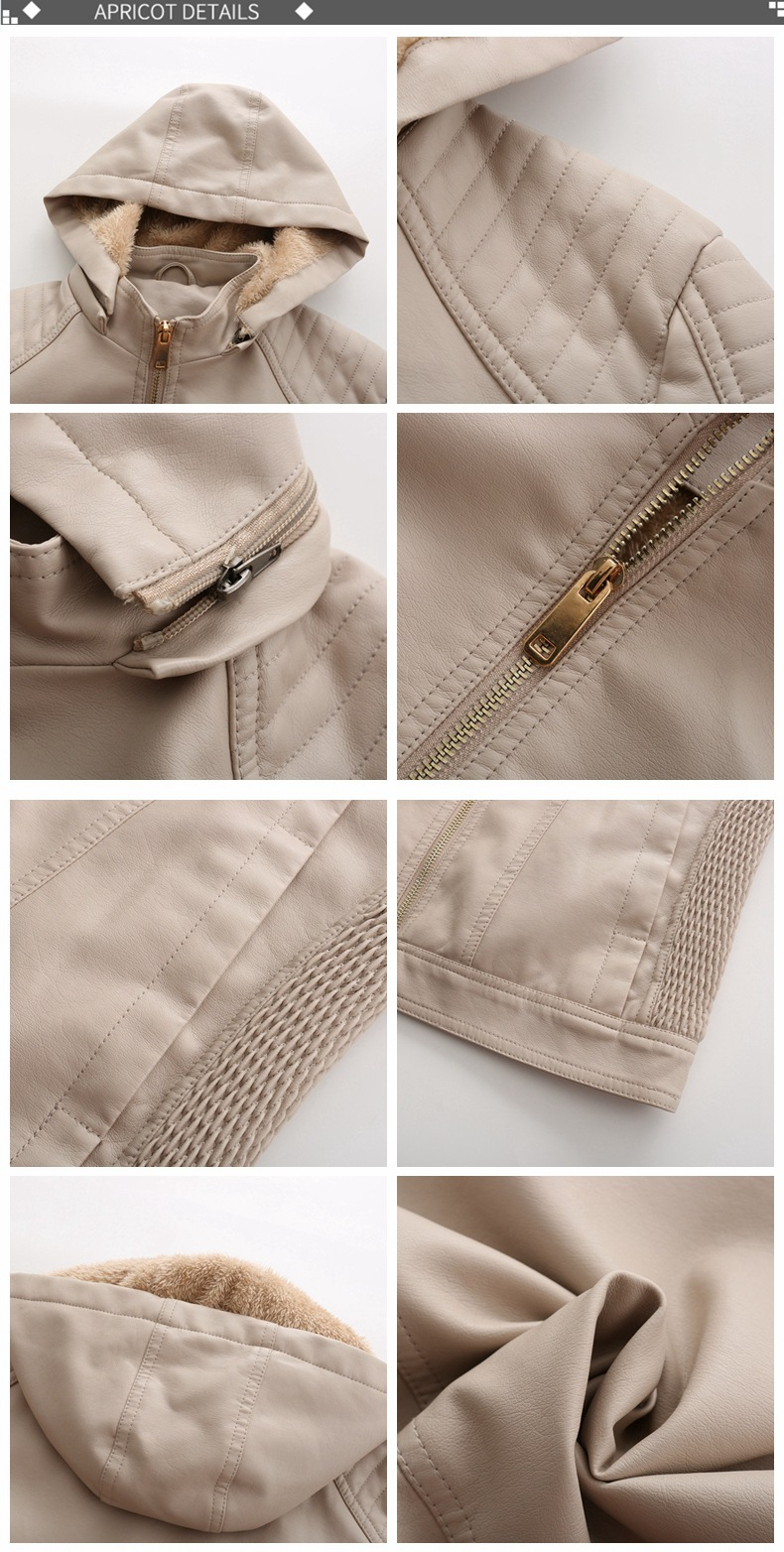 Damenbekleidung, große Größe, Plus-Samt-Lederbekleidung, Damen-Kapuzen-Herbst- und Winter-Kurzmantel, warme Freizeitjacke_voghion.com