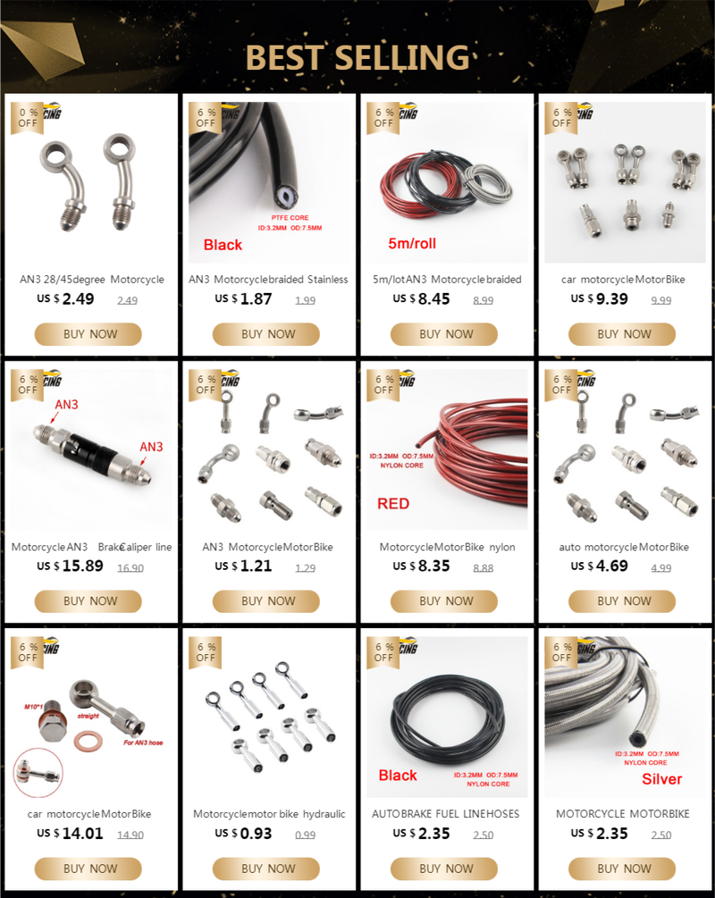 AN3 Tubo flessibile per olio freno idraulico per moto e raccordo in acciaio inossidabile foro da 10 mm_voghion.com