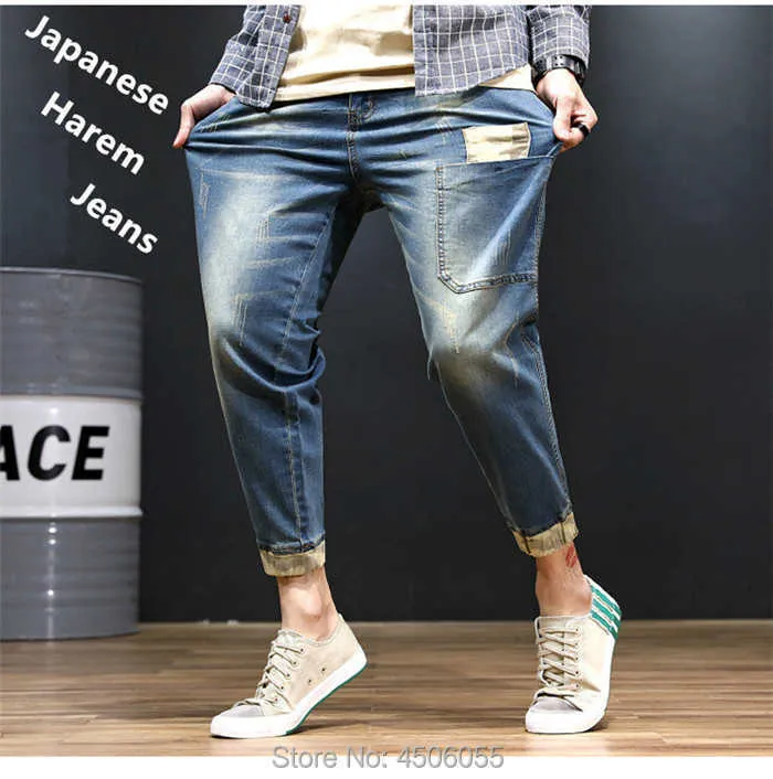 Jeans neri da uomo Pantaloni da jogging per ragazzi in denim blu denim da uomo Pantaloni da jogging per ragazzi hip-hop Harem elasticizzati Plus_voghion.com