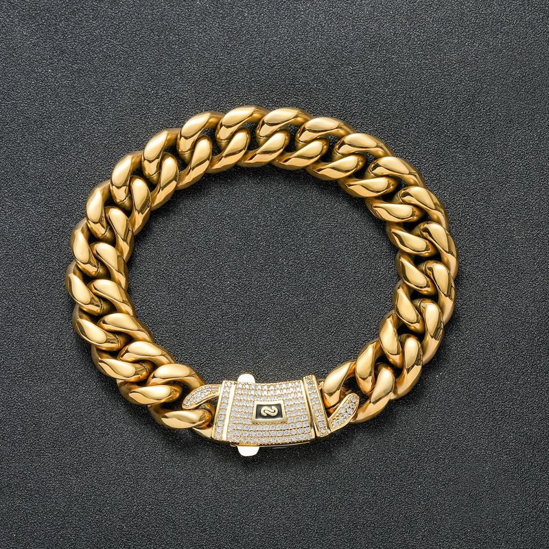 Set di gioielli da uomo, collana in acciaio inossidabile alla moda, con finitura rotonda, crittografia, catena cubana in oro, zircone intarsiato, fibbia a molla, catena in acciaio al titanio_voghion.com