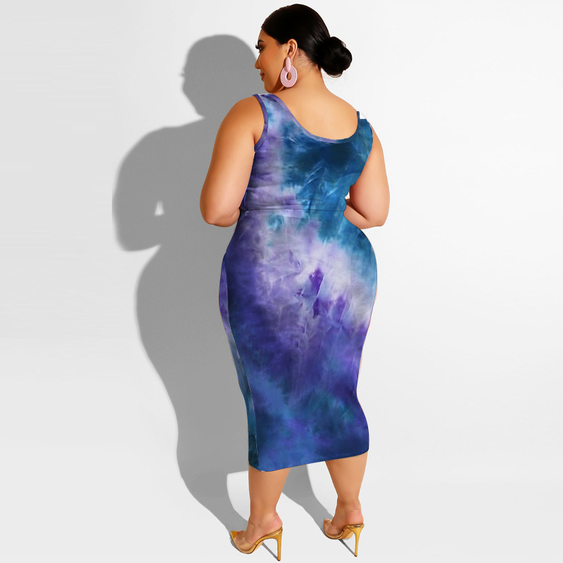 20778 Zomer nieuwe tie-dye print strakke wrap hippe mode casual set dames plus size tweedelige set_voghion.com