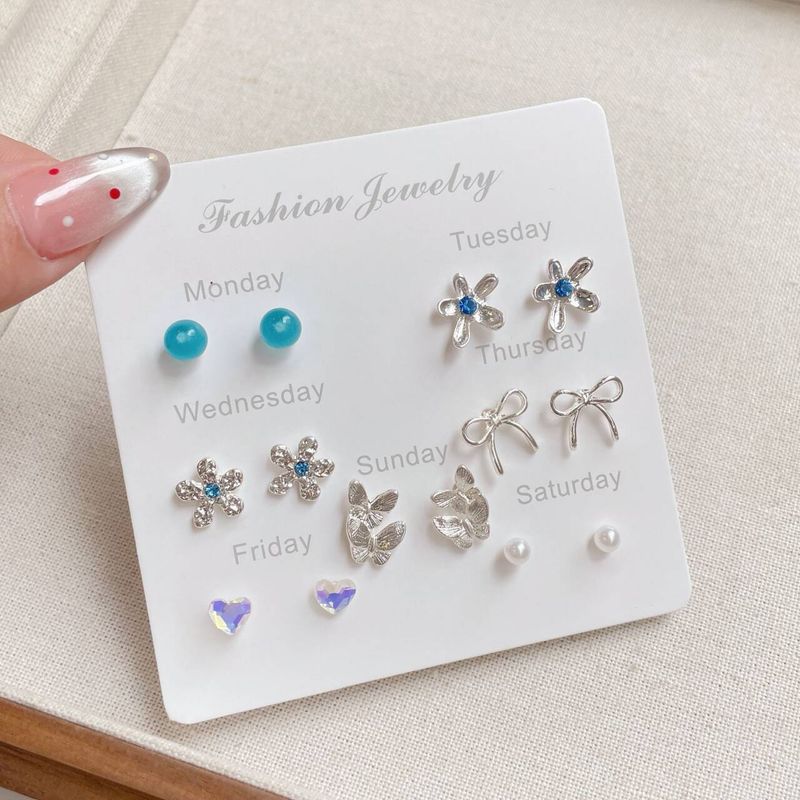 Collezione di orecchini settimanali freschi e non ripetitivi, piccoli e raffinati, con aghi in argento, per donna, Yiwu._voghion.com