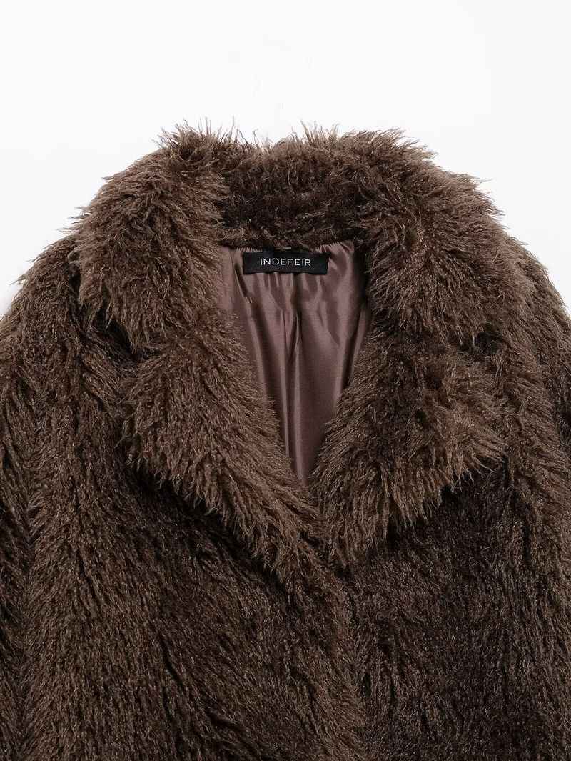 Kurze Jacke aus Kunstpelz für Damen, Wintermode, Kurzmantel, Streetwear-Oberbekleidung für Damen (Weinrot, Weiß, Dunkelbraun, Schwarz)_voghion.com