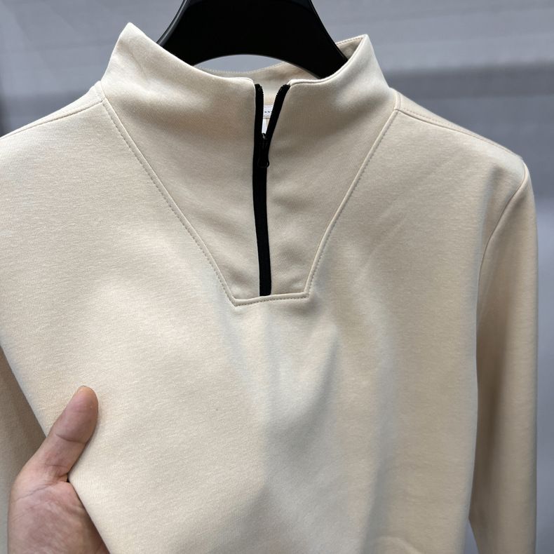 felpa mezza zip uomo manica lunga cerniera dolcevita fondo camicia uomo top marchio alla moda_voghion.com