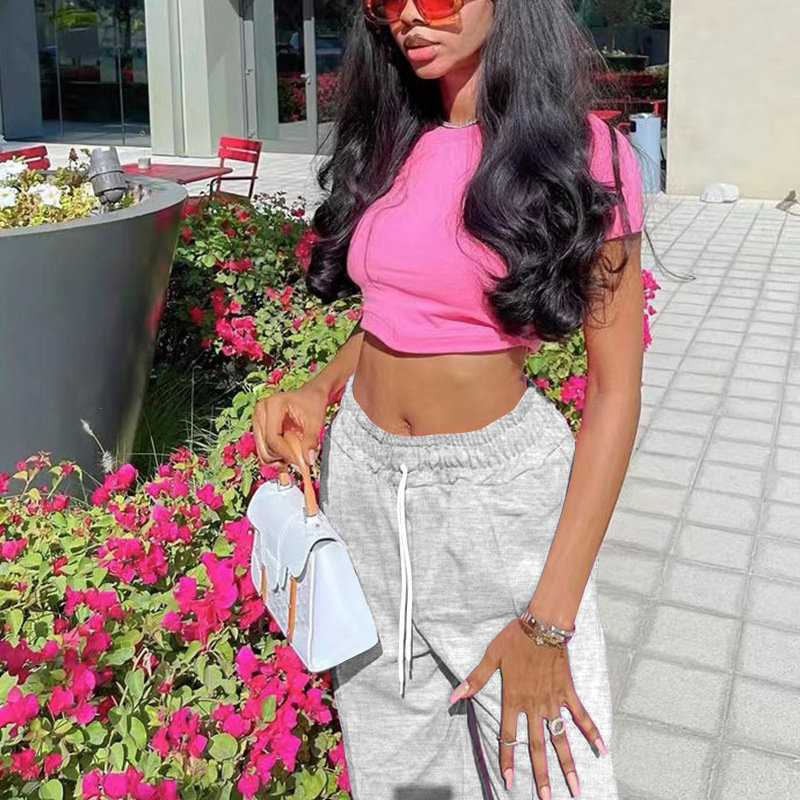 Damenmode-Temperament-Pendlerhose mit hoher Taille und weitem Bein, lässige Jogginghose_voghion.com