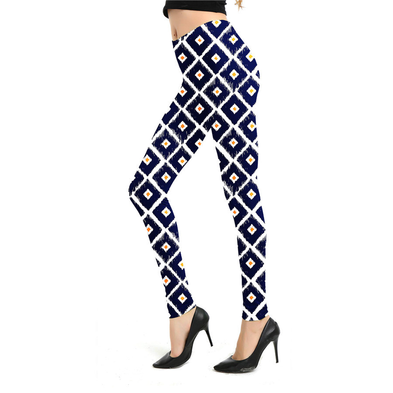 Leggings sportivi elastici a nove punti con stampa scozzese a righe alla moda da donna_voghion.com