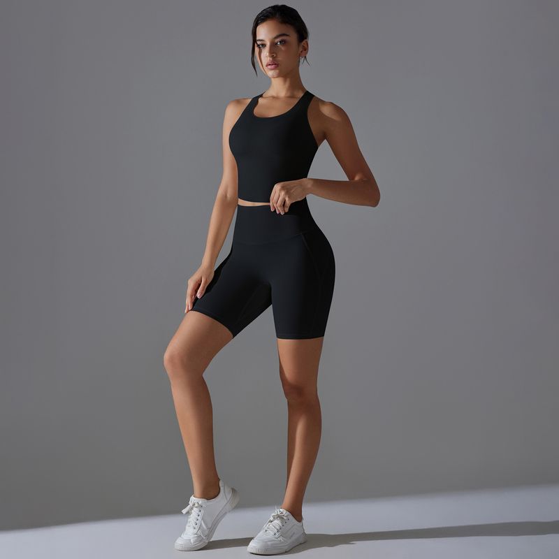New backless no underwear, shorts, yoga suit set, sports running and fitness two-piece set_voghion.com