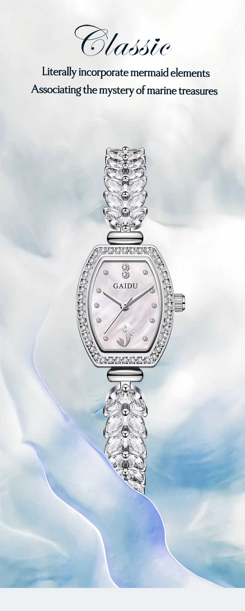 Elegante orologio da donna ispirato alle sirene con dettagli interamente in diamanti, orologio da polso al quarzo impermeabile a forma di barile, orologio con bracciale elegante e delicato_voghion.com