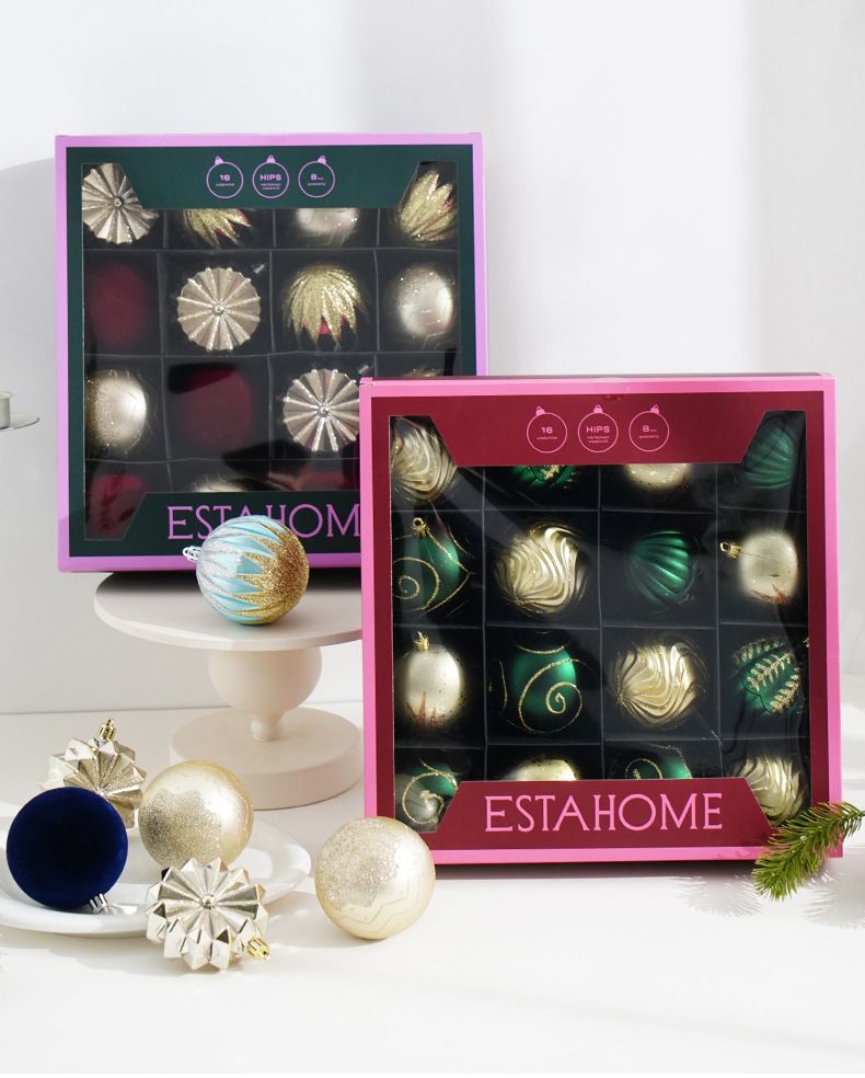 Modern Christmas Ornament Set - Velvet & Metallic Geometric Hanging Balls For Stylish Tree Decor (Red/Green/Gold/Rose Gold, Assorted Shapes)_voghion.com