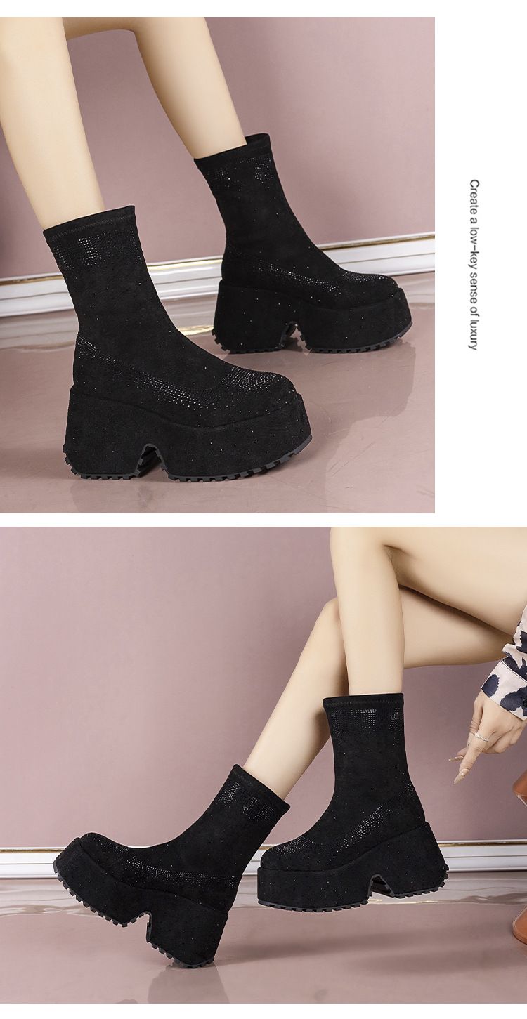 Modische Strass Martin für Damen im Herbst 2024, mittellange Stiefel, kleine Höhe, superhoher Absatz, Höhe_voghion.com