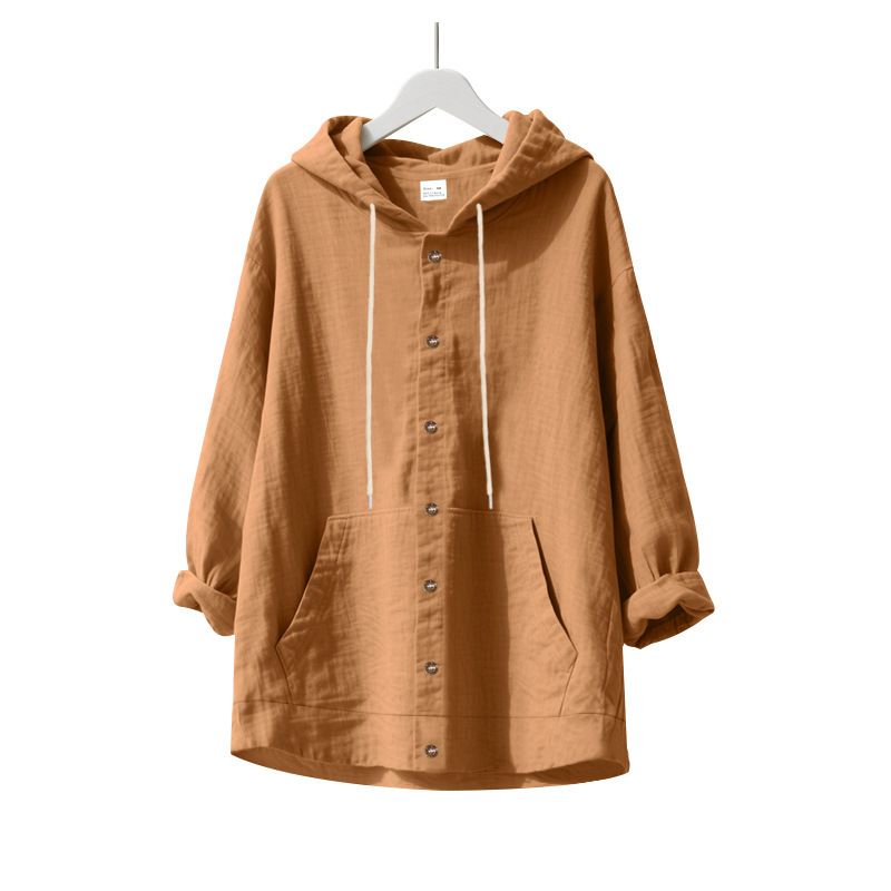 Spring And Autumn American Loose Men's Loose Linen Casual Simple Beach Hooded Long Sleeve Shirt Men_voghion.com