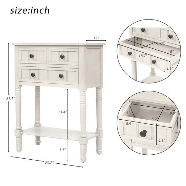 Narrow Console Table, Slim Sofa Table With Three Storage Drawers And Bottom Shelf (Ivory White)_voghion.com