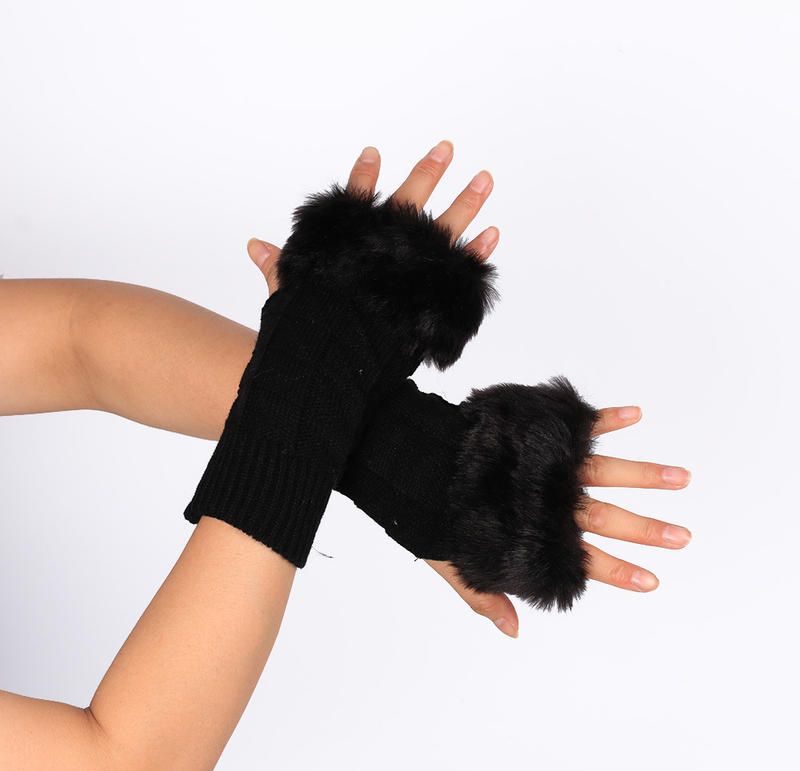 Herrenhandschuhe Neue Strickhandschuhe aus Fell, Halbfinger-Computerhandschuhe aus Fell, warmer Fleck, Herbst und Winter, mittellang und lang, Kaninchenfell_voghion.com