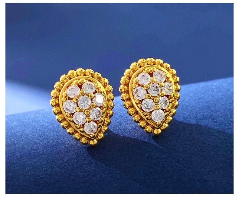 Damenschmuck Perlenrand Volldiamant Wassertropfen Einzelne Blume Ohrringe Importiertes Messing Eingelegter Zirkon Französisch Retro Einfaches Design Ohrringe_voghion.com