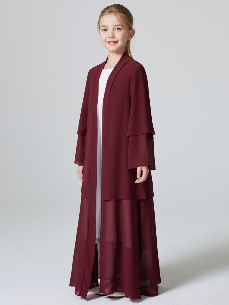 Madre e bambini Medio Oriente Kebaya Ragazze Due strati Chiffon Cardigan Abaya Abito_voghion.com
