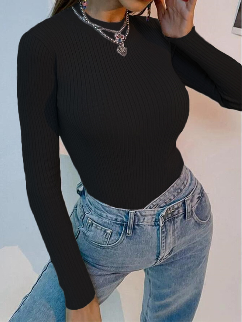 Women's Half Turtleneck Sweater Top T-shirt_voghion.com