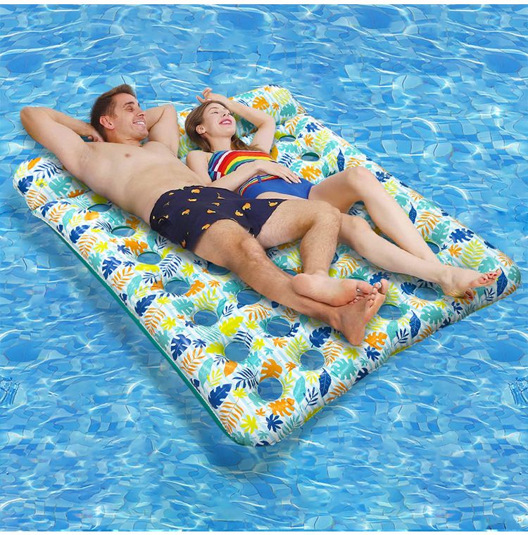 Eco-Friendly Inflatable Floating Mat - Thickened PVC With Leaf Perforations & Detachable Pillow (Breathable Design For Water Sports Pool Lounge Bed)_voghion.com