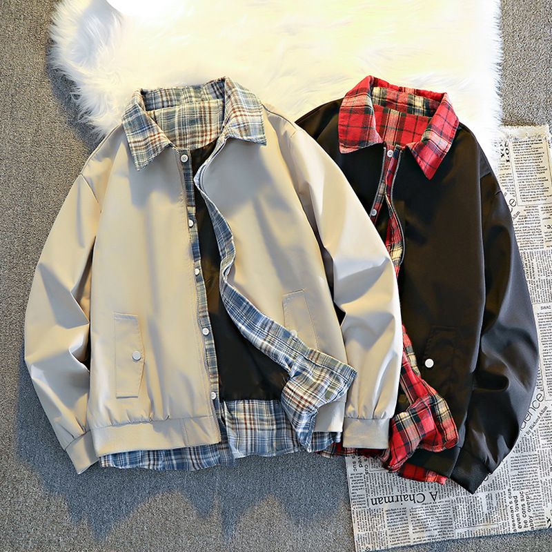 Giacca da uomo casual ampia e comoda in due pezzi, con risvolto a quadri, per primavera, autunno e inverno, popolare_voghion.com