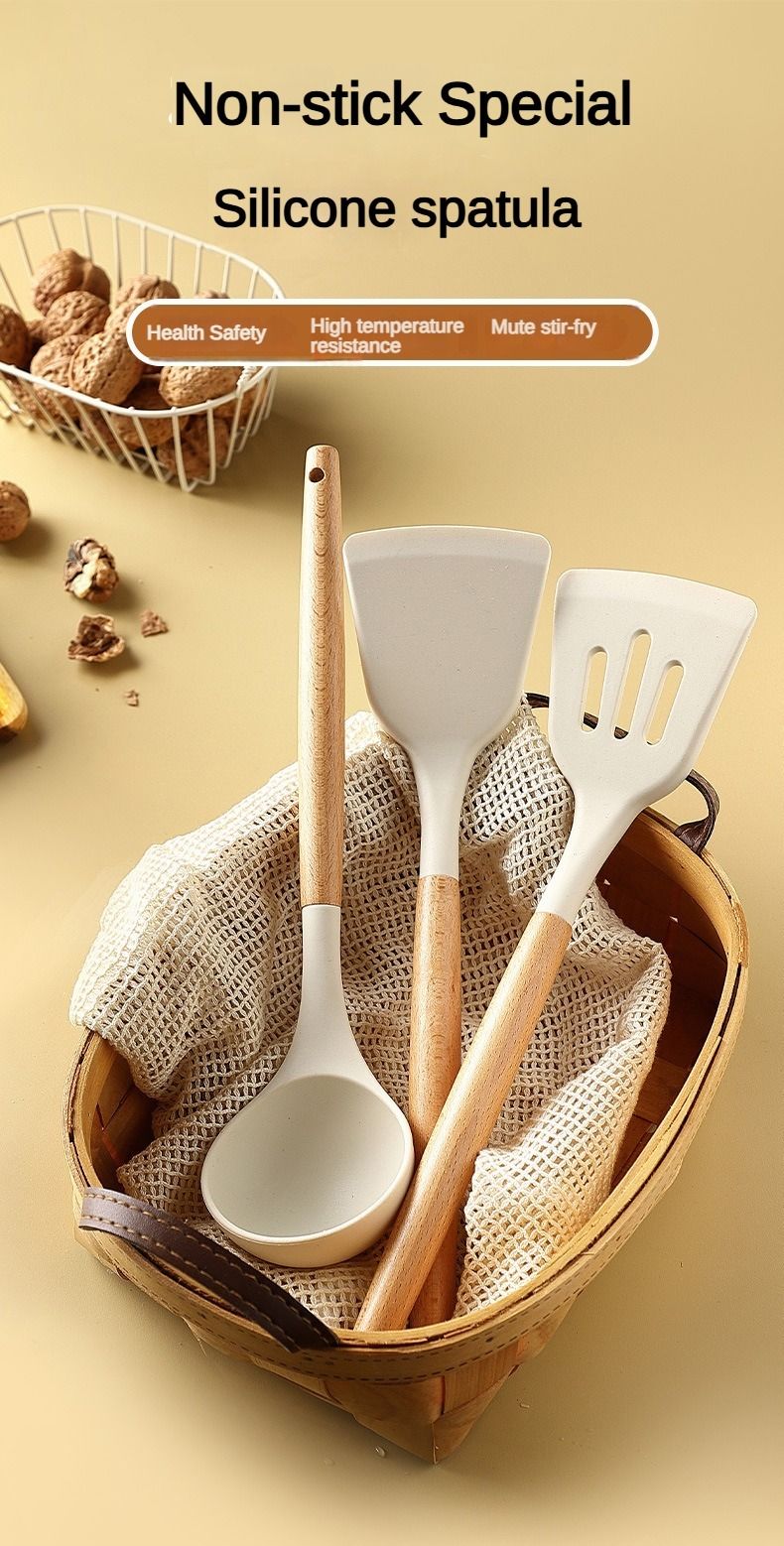 3psc Set Of Silicone Spatulas And Spoons For Household High-temperature Cooking Cooking Spatulas And Kitchen Utensils Tool Set_voghion.com