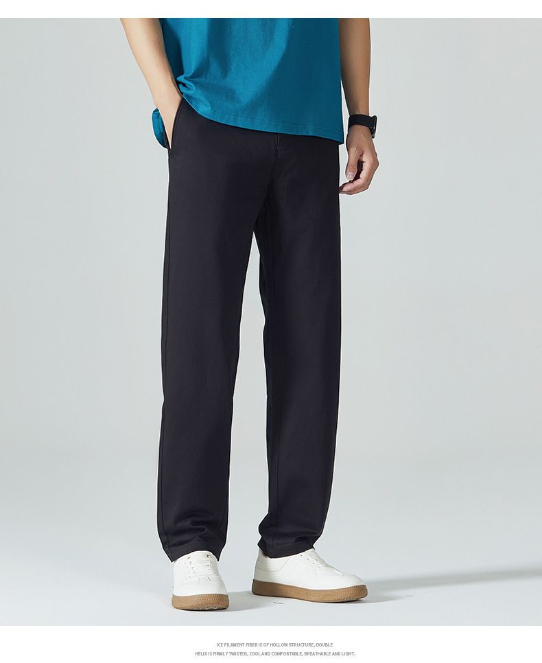 Pantaloni chino da uomo dalla vestibilità comoda - Pantaloni casual in cotone elasticizzato con gamba dritta per primavera e autunno - Nero, cachi_voghion.com