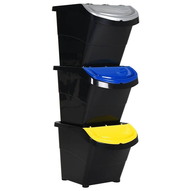 Stackable Waste Bins Trash Garbage Can Rubbish Box With Lids 3pcs PP VidaXL_voghion.com