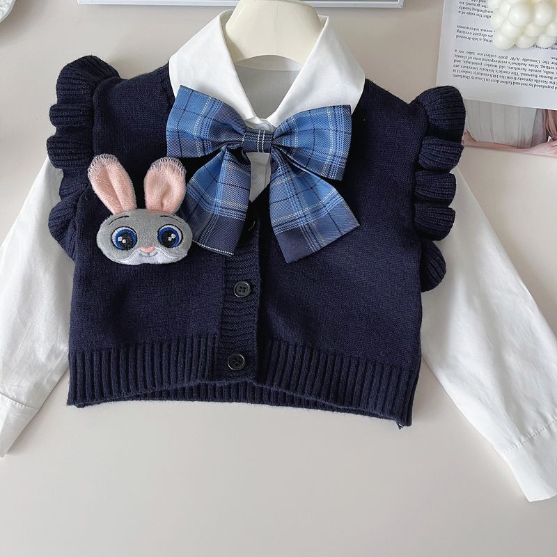 2024 Autumn New Product Rabbit Police Officer JK Little Girl Academy Style Knitted Three Piece Set 67562_voghion.com