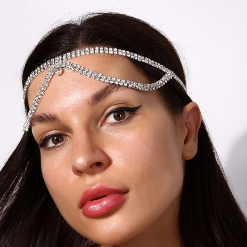 fascia elastica di lusso con strass a doppio strato, da sposa, da sposa, con catena per capelli in cristallo abbinata, copricapo, copricapo_voghion.com