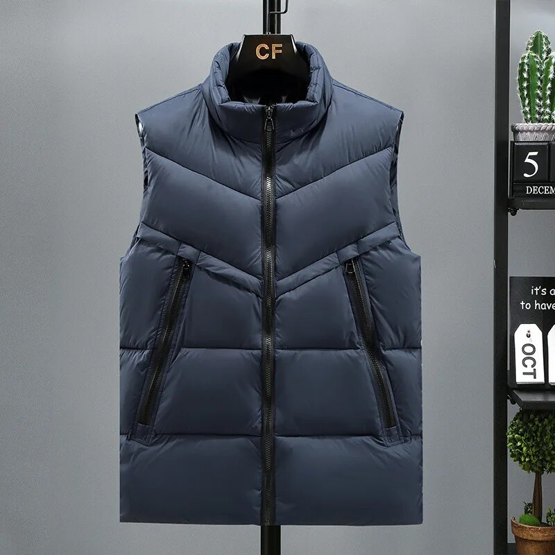 Plus Size S-7XL 8XL Autumn Winter Parkas Vest Men Korean Fashion Stand Collar Zipper Pockets Orange Vest Windbreaker Waistcoat_voghion.com