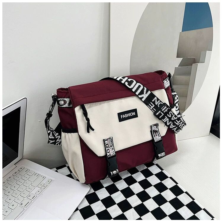 Farbblock Trendy Crossbody Casual Schulter Student Große Kapazität Unisex Hip Hop Messenger Bag_voghion.com
