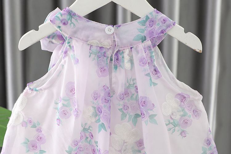 Mädchen Lila Rose Ärmelloses Puppe Hemd Kleid Kleines Mädchen kinder Baby Zwei Stück Set Sommer_voghion.com