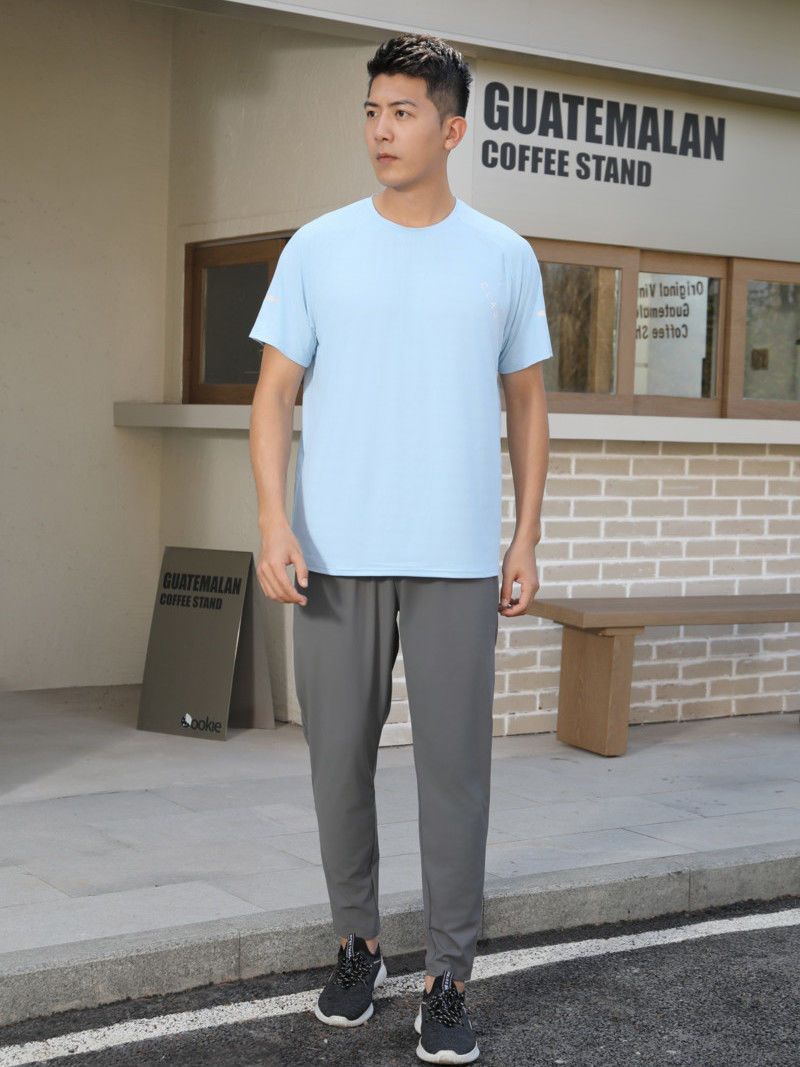 Ice Silk Sports T-Shirt Men's Quick-Dry Summer Thin Running Short Sleeve Loose Breathable Double-Layer Shorts Set_voghion.com