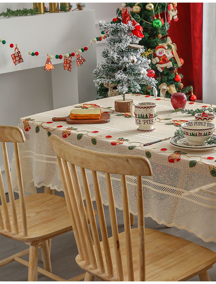 Weihnachtstischdecke, moderne Stickereispitze, Wohnzimmer, Küche, rechteckig, rutschfest, dekorative Tischdecke, Tischset_voghion.com