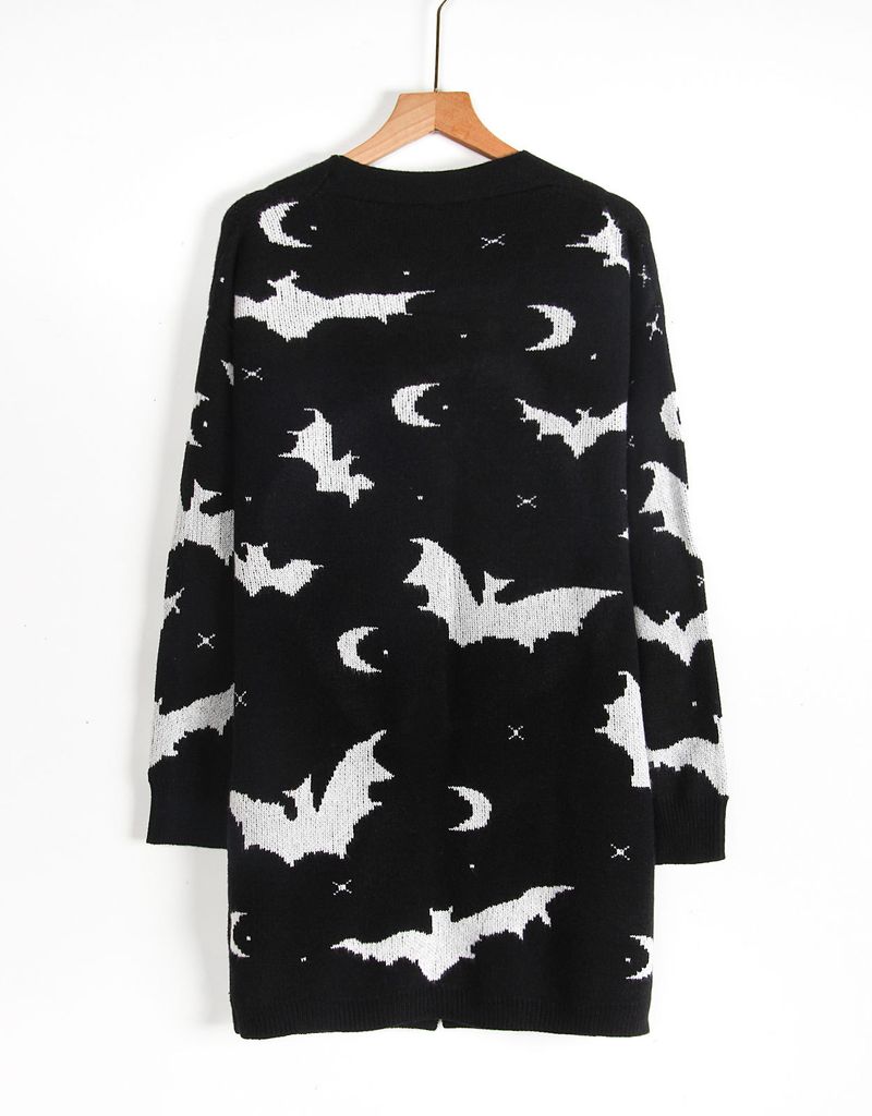 Casaco espanador jacquard Cyber Bat Cyber Bat Halloween 2025, cardigã grande de manga comprida com certificação OEKO-TEX® Classe II | Europeu_voghion.com