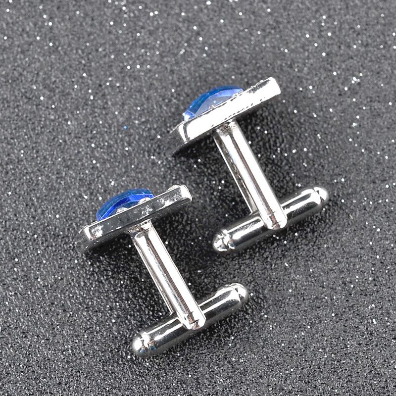 Neu Runde Diamant Kristall Manschettenknöpfe Mode Blau Glas Hemd_voghion.com