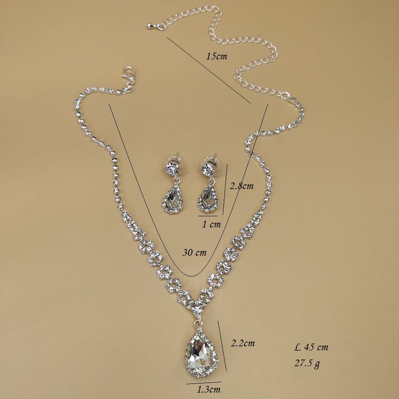 Crystal & Diamond Silver Jewelry Set - Necklace & Earrings (3-Piece, Women's Elegant Collection)_voghion.com