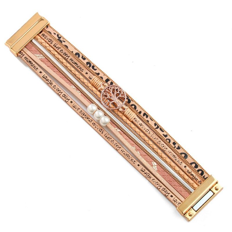 Women's Fashion Temperament Stacked Bracelet Bohemian Tree Bracelet Light Luxury Micro Diamond Magnetic Buckle Bracelet PU Leather Bracelet_voghion.com