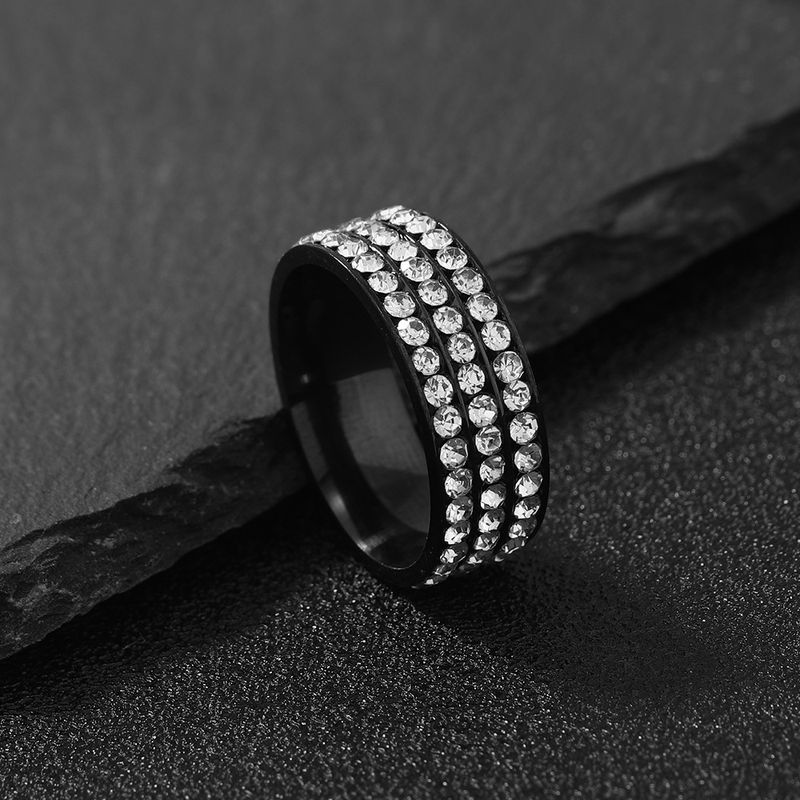 Titanium Ring For Women, Niche Fashion Diamond-Studded Couple Rings, Three-Row Diamond Stainless Steel Jewelry_voghion.com