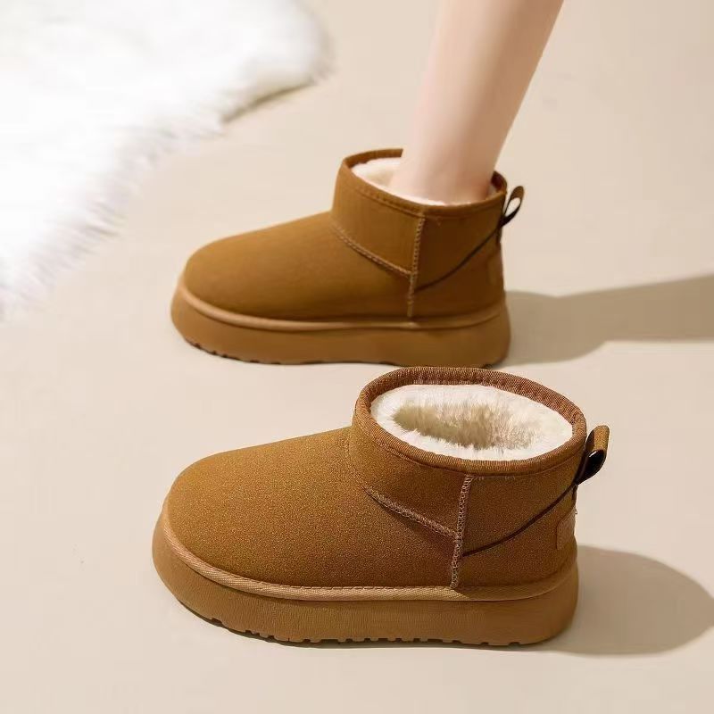 Winter katoenen schoenen met fleecevoering, warme halflange sneeuwlaarzen voor dames, dikke zool instappers met plateauzool voor dames_voghion.com