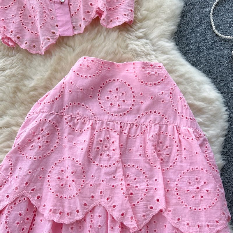 Camisa bordada sin mangas con cortes a la moda para mujer, falda peplum adelgazante de cintura alta_voghion.com
