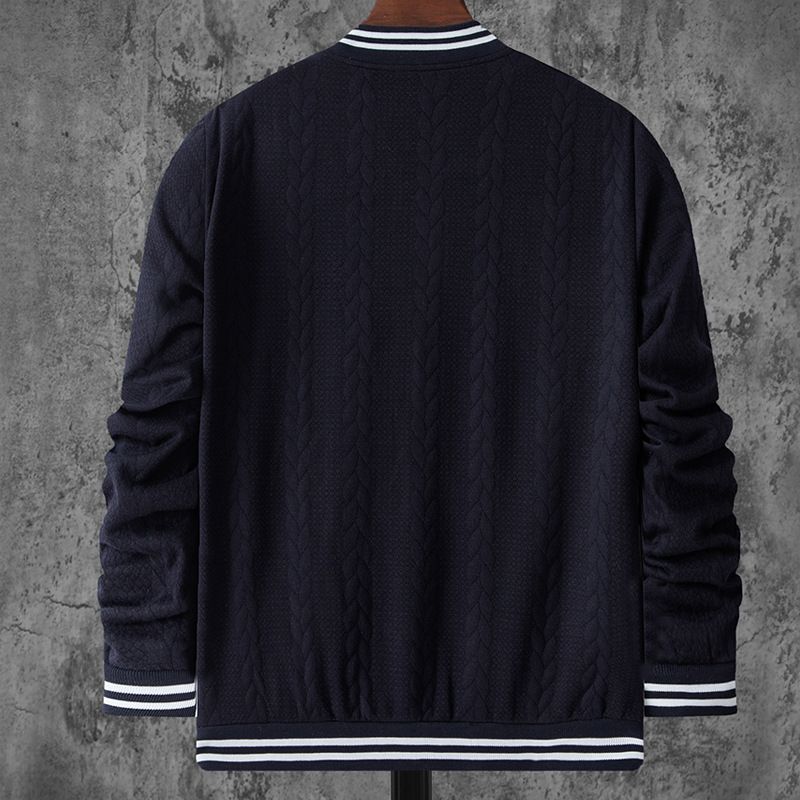 Men's Clothing autumn and winter men's baseball jacket knitted heavy jacquard solid color stand up collar casual drop shoulder button jacket men_voghion.com