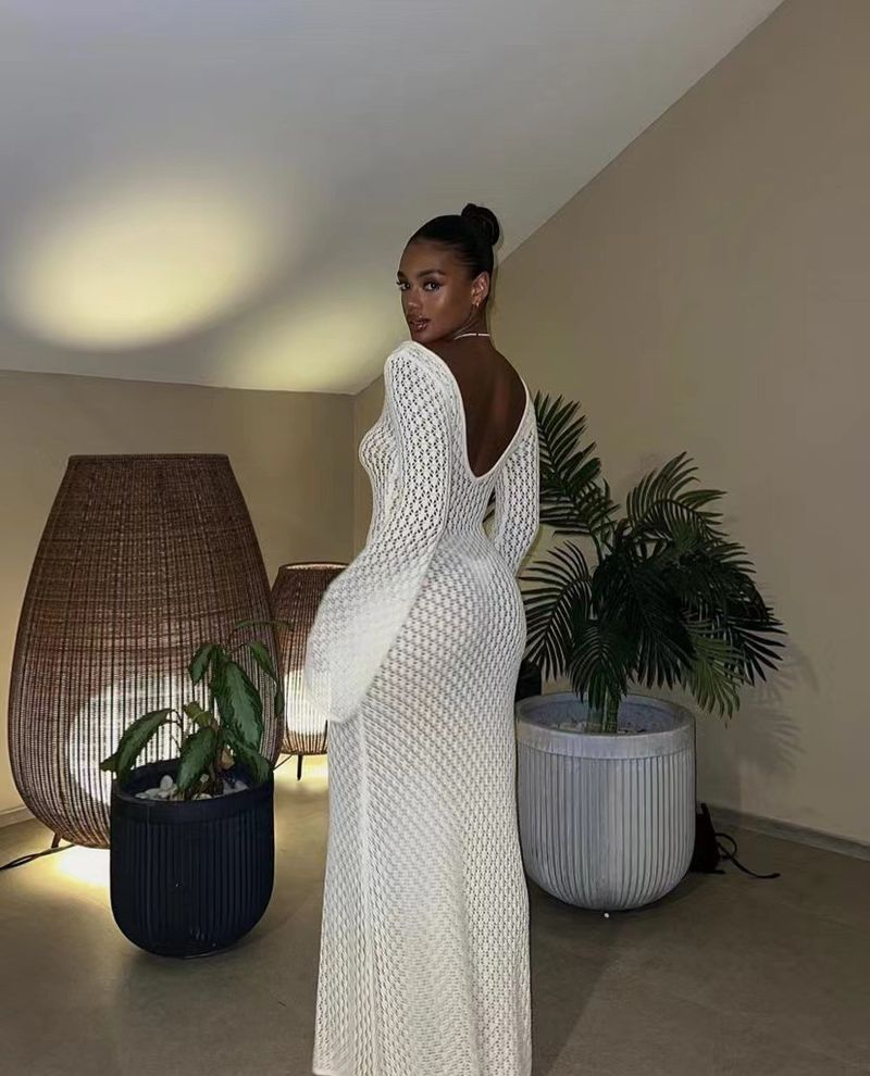 Strandkleid – Langer Häkel-Spitzen-Kimono mit ausgehöhltem Design, Boho-Bademode-Coverup für Frauen, Sommerurlaub & Poolparty_voghion.com